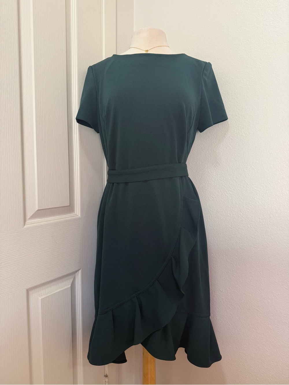 Calvin Klein Dark Green Ruffle Wrap Midi Dress